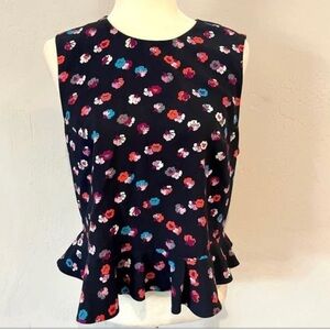 Rebecca Taylor sleeveless peplum floral blouse, navy, size 0​​